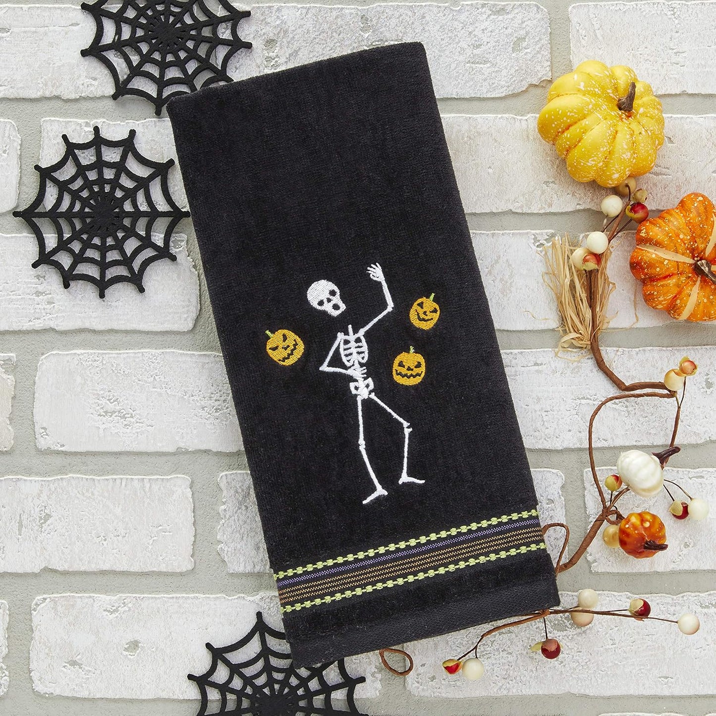 SKL Home Halloween Juggling Skeleton Hand Towel Set for Bath/Kitchen/Bar & Gift, 2 Count