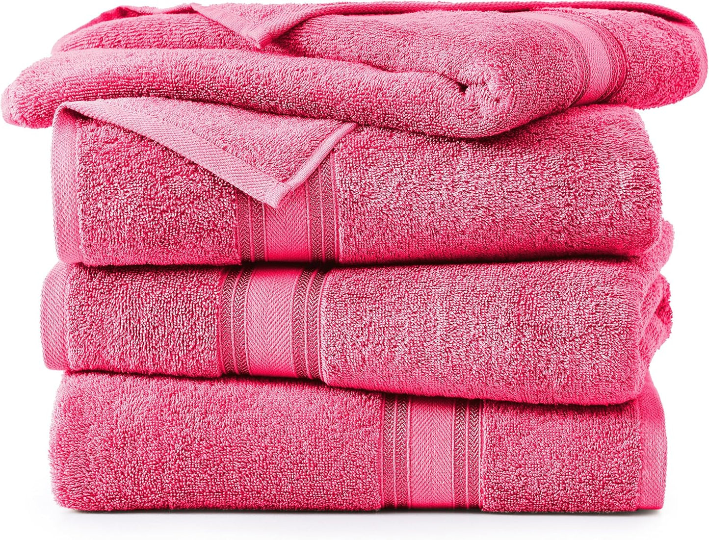 LANE LINEN 100% Cotton Large Bath Towels Set of 4 (30"x60") - Zero Twist, Mercerized Cotton Bathroom Towel 4 Pack - Quick Dry, Soft & Absorbent Large Towels Set - Dorm Essentials for Girls - Fuchsia