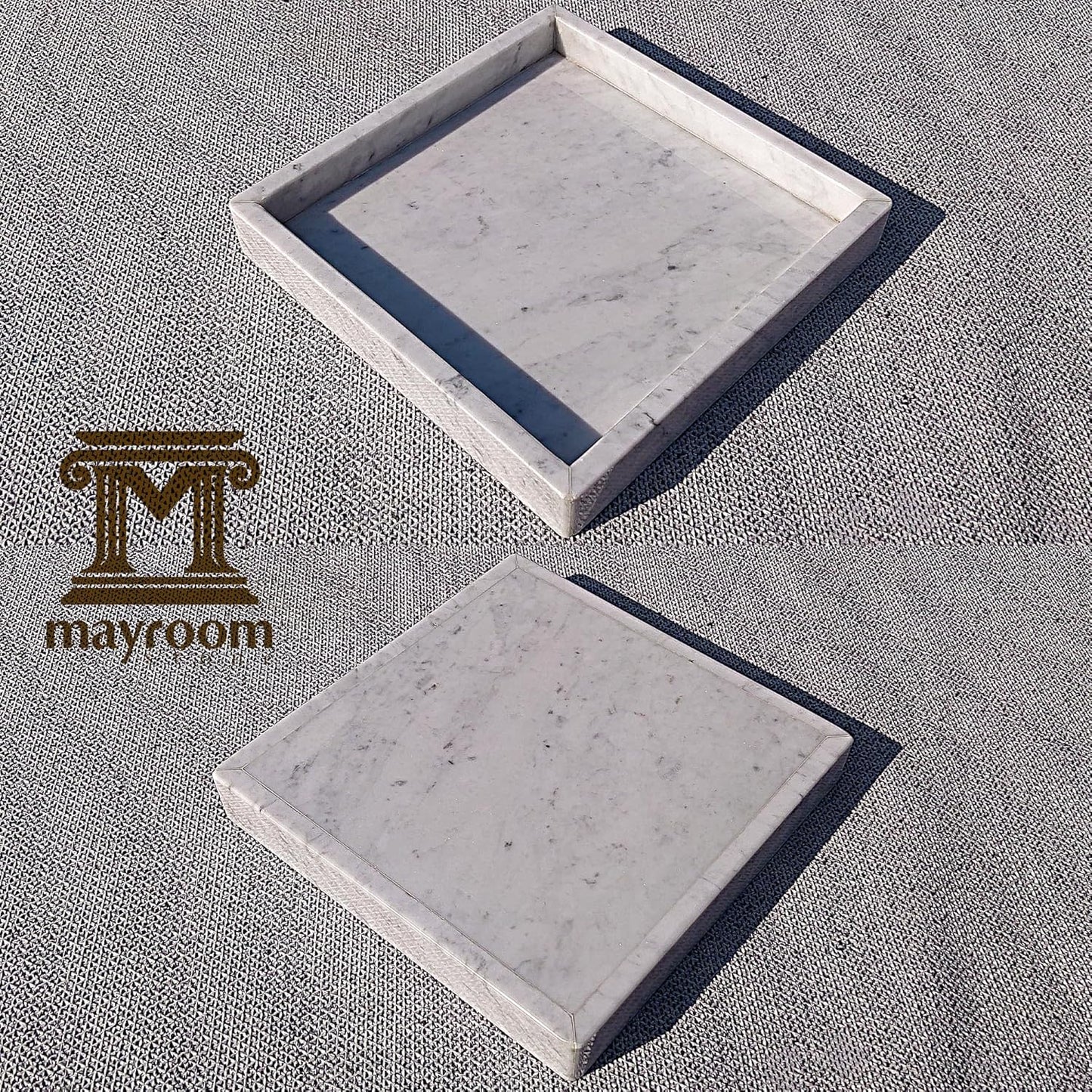 Luxury Square Marble Vanity Tray: Polished 8x8 Decorative Catch-All Tray for Bathroom Kitchen Dresser Makeup Home Organizer, White