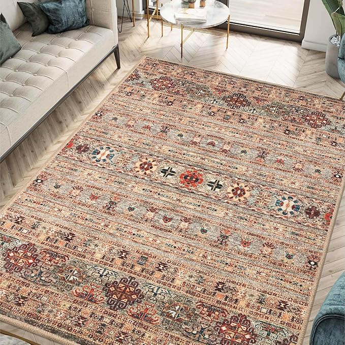 Keen Home Design 4x6 Rug - Machine Washable Area Rug with Non-Slip Backing, Ideal for Living Room, Dining Room, Bedroom - Vintage, Easy Clean, Durable, Low Pile Rug - (4' x 6')