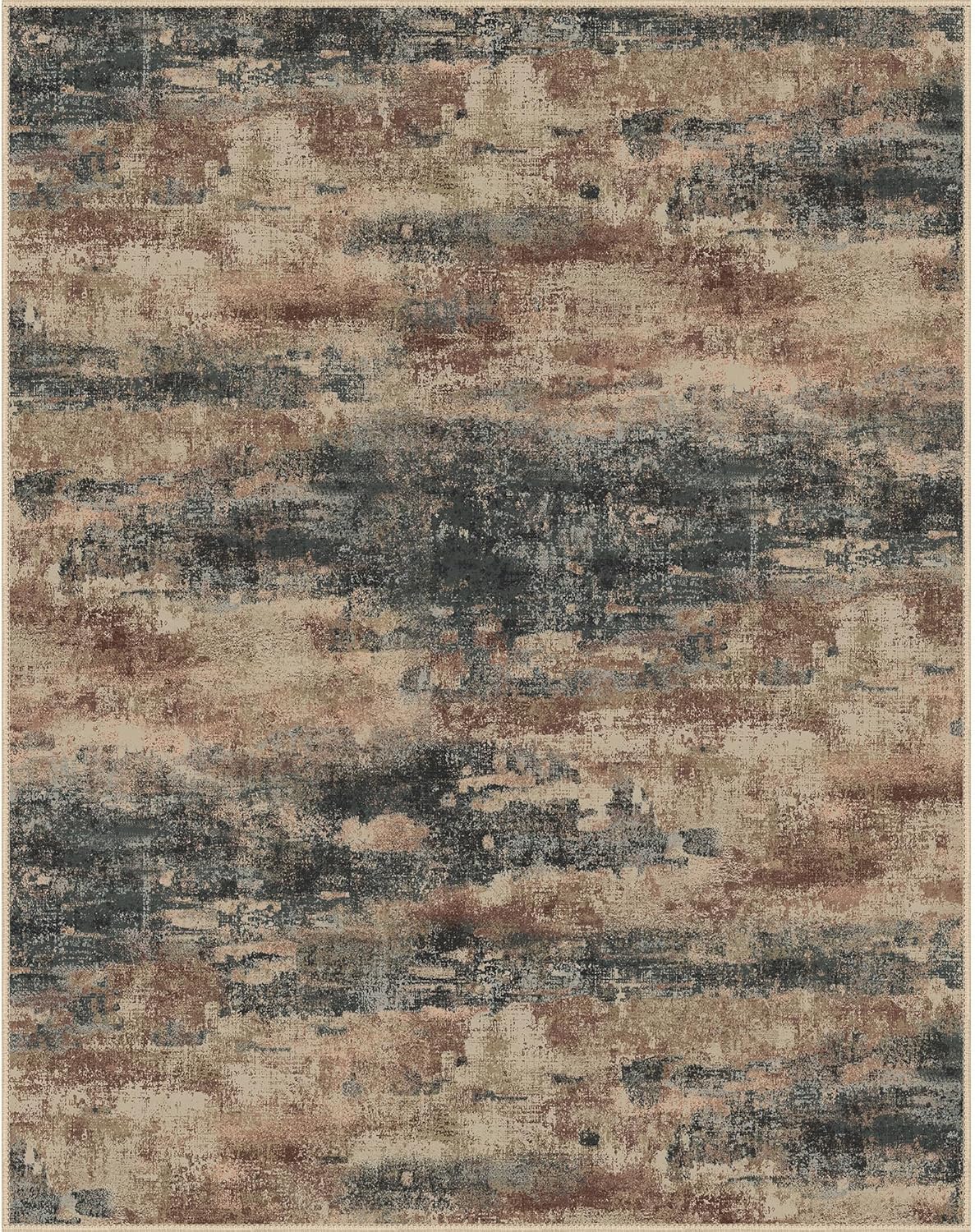 Area Rugs 9x12 for Living Room Bedroom, Modern Abstract Machine Washable Rug, Large Soft Low Pile Floor Cover with Non Slip Backing for Dining Room, Stone Rust
