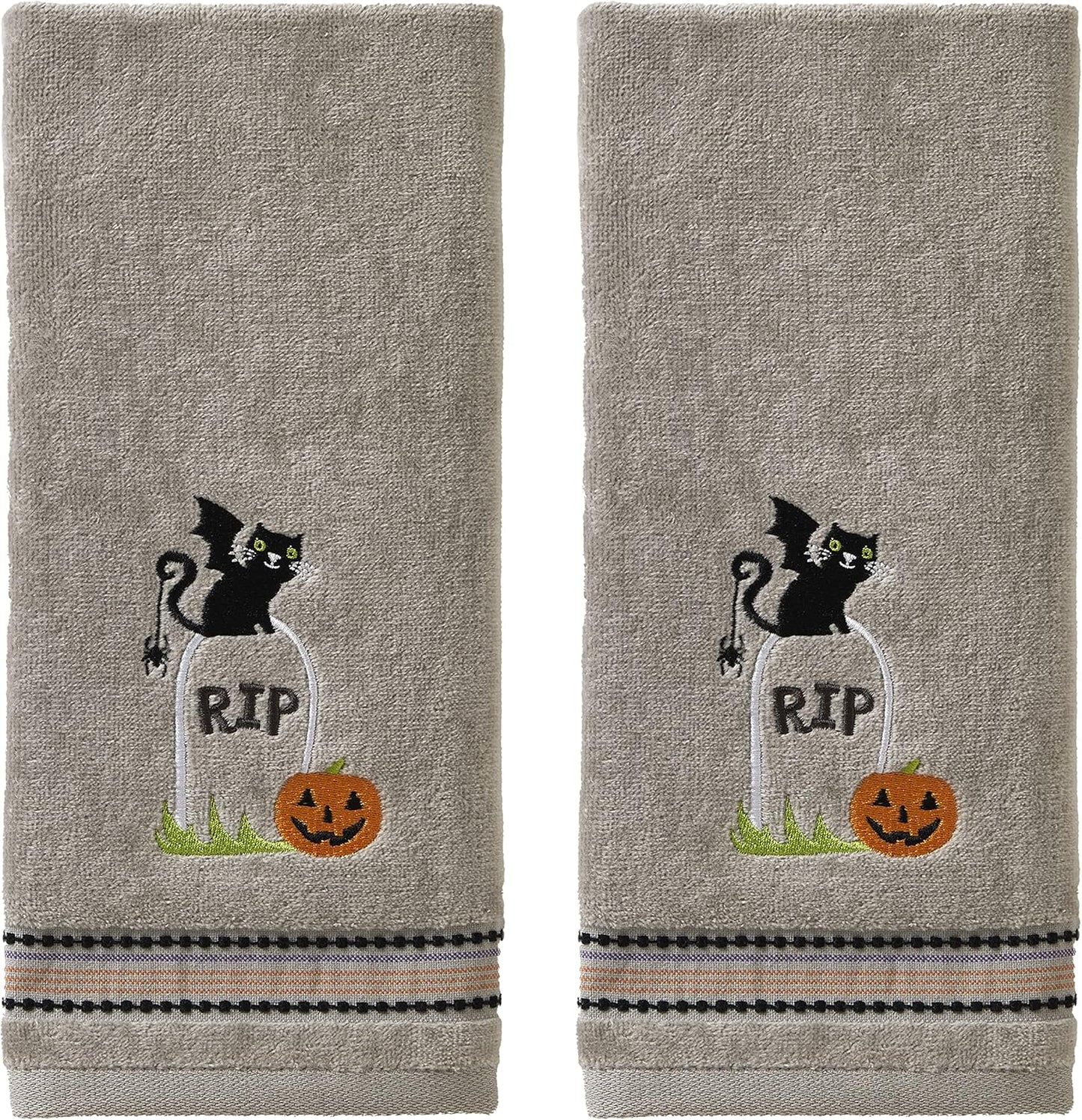 SKL Home Halloween Graveyard Cat Hand Towel Set for Bath/Kitchen/Bar & Gift, 2 Count
