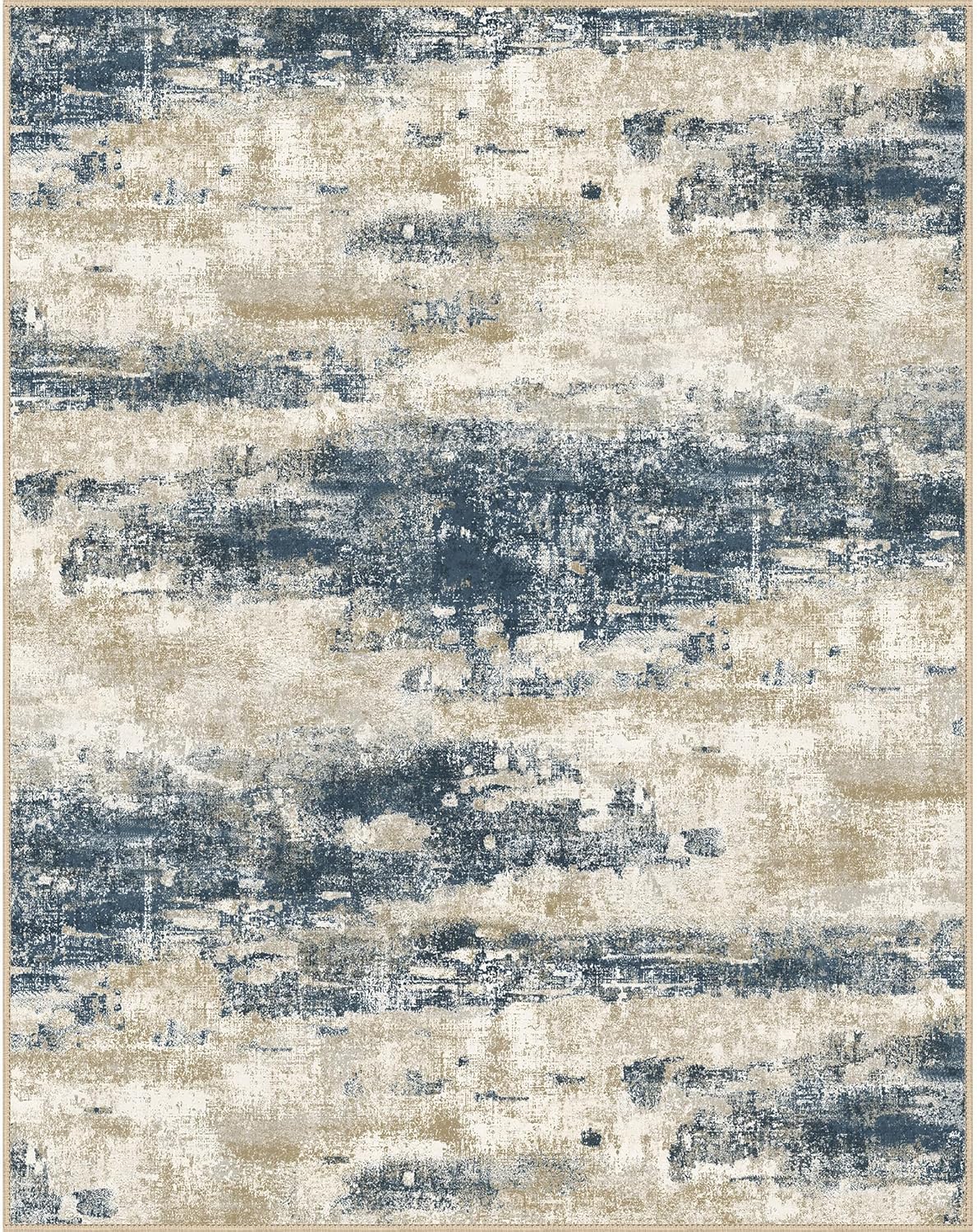 Area Rugs 6x9 for Living Room Bedroom, Modern Abstract Machine Washable Rug, Large Soft Low Pile Floor Cover with Non Slip Backing for Dining Room, Blue Beige