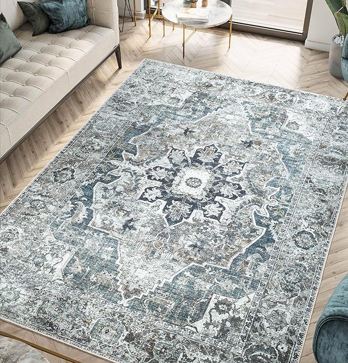 Keen Home Design 6x9 Rug - Machine Washable Area Rug with Non-Slip Backing, Ideal for Living Room, Dining Room, Bedroom - Vintage, Easy Clean, Durable, Low Pile - (6' x 9')