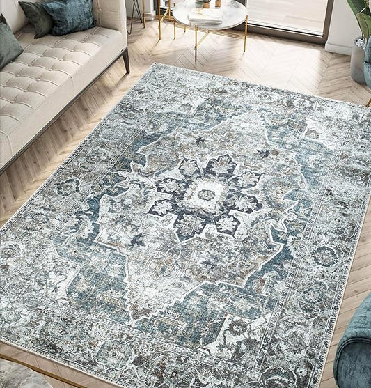 Keen Home Design 9x12 Rug - Machine Washable Area Rug with Non-Slip Backing, Ideal for Living Room, Dining Room, Bedroom - Vintage, Easy Clean, Durable, Low Pile - (9' x 12')