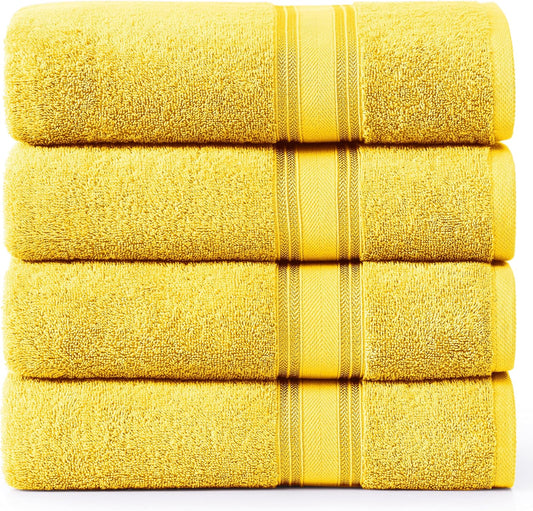 LANE LINEN 100% Cotton Bath Towels Pack of 4 (28"x54") - Zero Twist, Mercerized Cotton Bathroom Towel Set - Quick Dry, Extra Soft & Absorbent Yellow Bath Towels - Suitable for All Skin Type - Mimosa